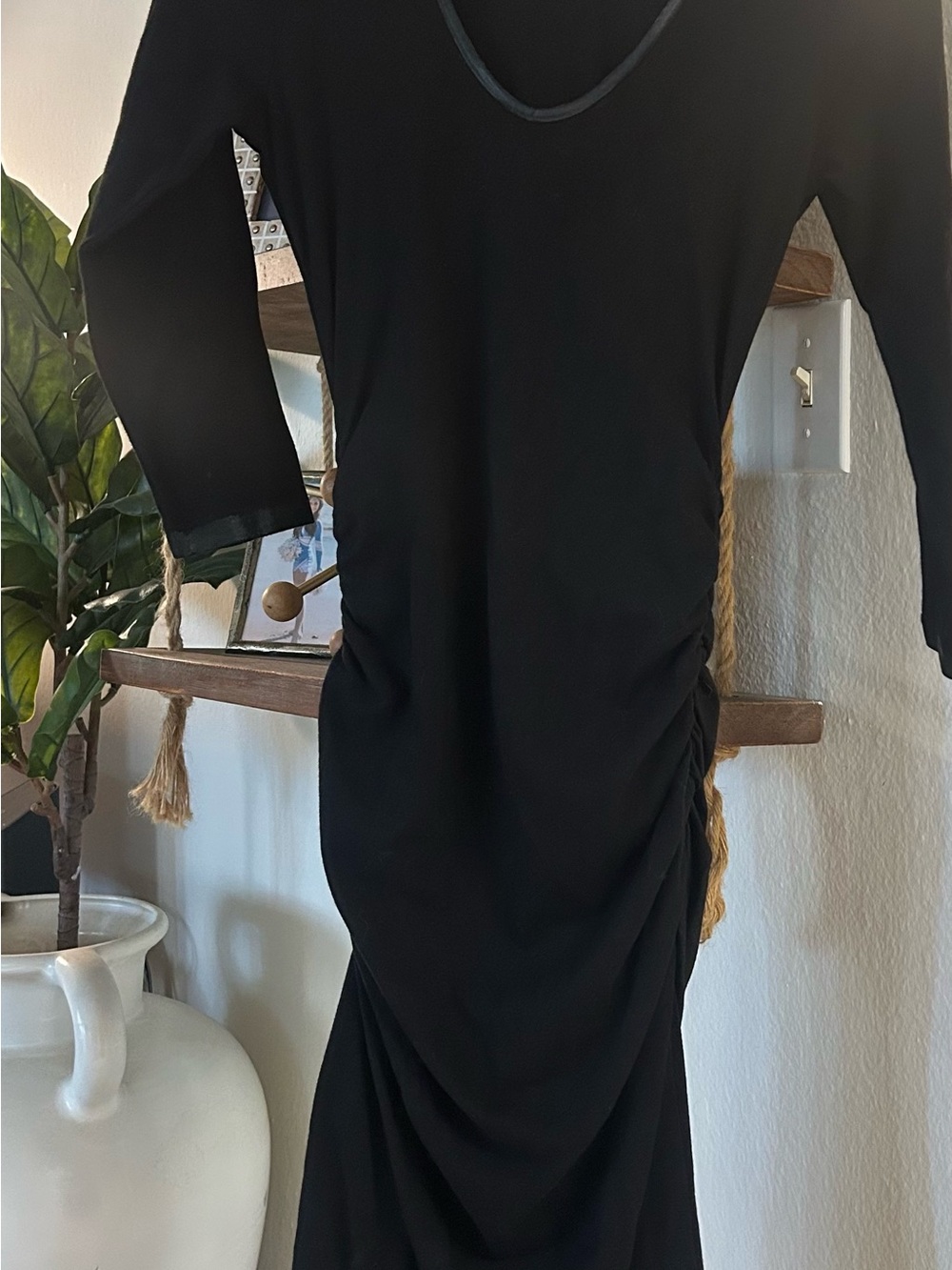 Michael Stars Black Long-Sleeve Ruched Side Midi Dress